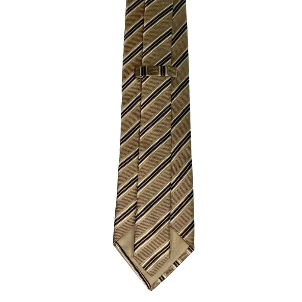 DANIEL Milano 1956 - Men's Silk Tie Brown Tan White Stripe REPP 60